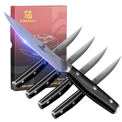 Piklohas Set of 4 Non-Serrated Steak Knives - 4.6 Inch Dinner Knife, Without Block