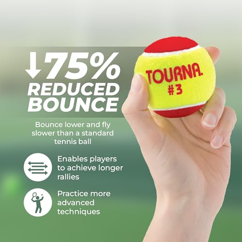 Tourna Low Compression Stage 3 Tennis Balls - 60 Pack for Youth Training