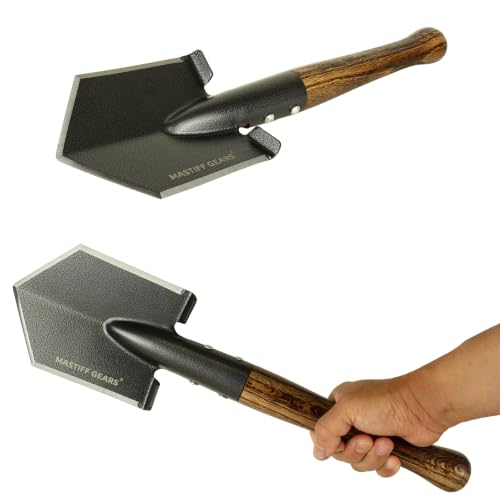 Tactical Survival Shovel with Axe/Machete Replacement - 43cm/17in, HRC 42-48 Steel, Hardwood Handle & MOLLE Sheath - Variation of Andvari's Roar