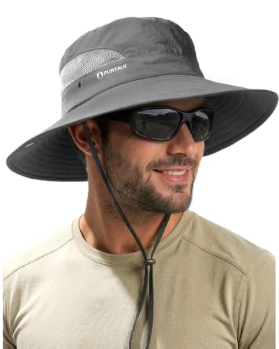 FURTALK Mens Bucket Sun Hat UPF Protection Wide Brim Breathable Fishing Hat - Dark Grey