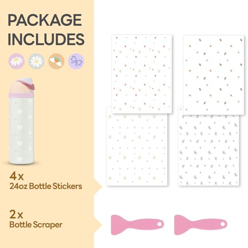 4PCS Waterproof Daisy Stickers for Owala Water Bottle - Colorful Floral Print, 24 OZ
