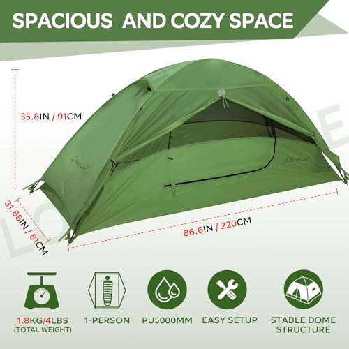 Green Clostnature 1 Person Lightweight Backpacking Tent - Easy Setup & Waterproof