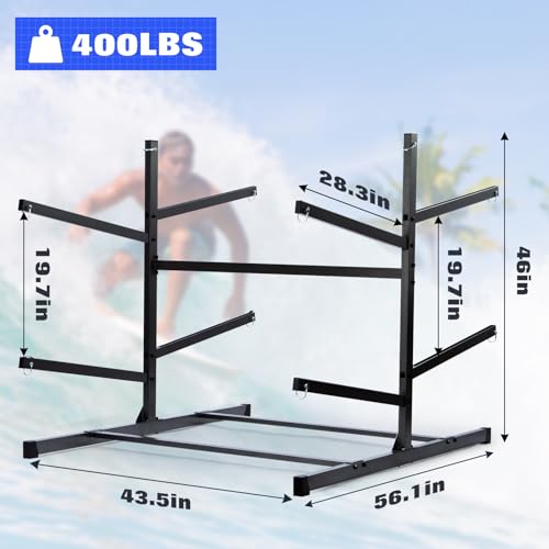 Heavy Duty Kayak Storage Rack for Garage & Outdoor, Holds 4 Watercrafts
