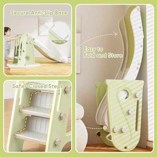 HAPPYMATY Green 3-in-1 Toddler Slide Set with Basketball Hoop & Balls
