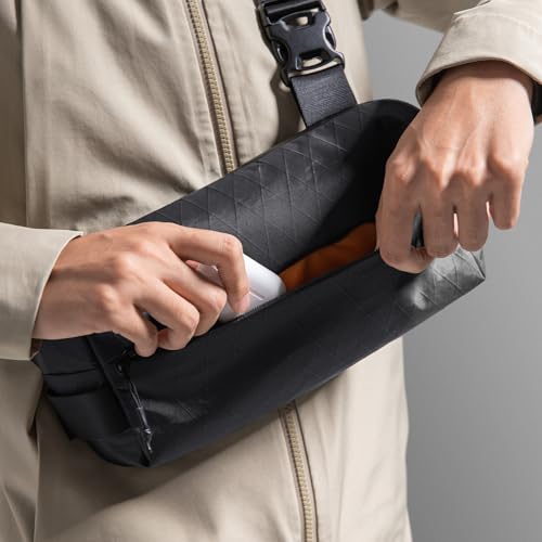 tomtoc Compact EDC Sling Bag 3L-10L with iPad Mini Fit - Black X-Pac Recycled Polyester