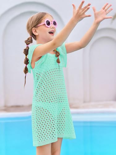 Girls Crochet Swim Cover Up Kids Summer Beach Dress Mint 9-10 Years