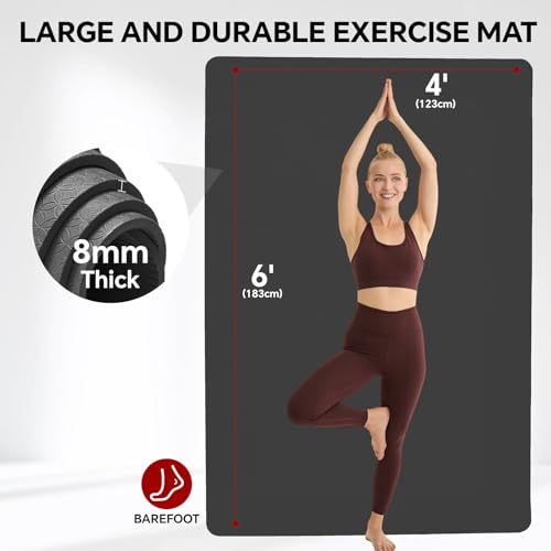 Stepwaver Extra Large 6'x4' Yoga Mat - Black, 0.32" Thick Non-Slip Workout Mat