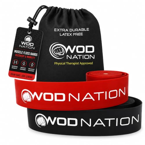 WOD Nation Muscle Floss Bands 2 Pack - Medium & Heavy Recovery Stretch Bands for Muscle Mobility
