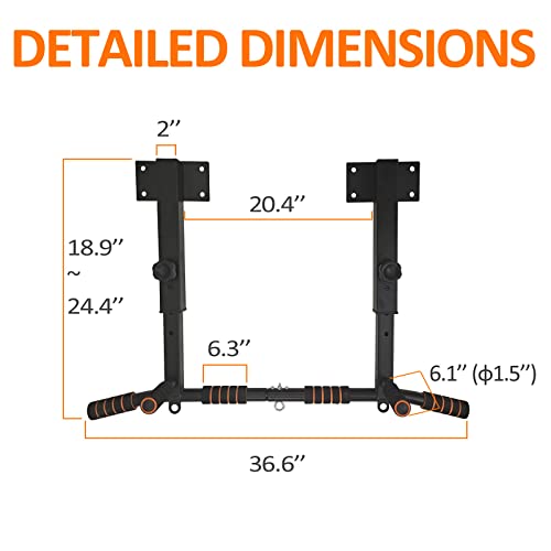 BESTHLS Joist Mount Wall Mounted Pull Up Bar & Dip Station Heavy Duty Indoor Gym Equipment Support 440 lbs