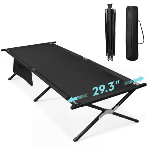 WLIVE Black Folding Camping Cot for Adults, Supports 300 lb, Easy Setup & Portable