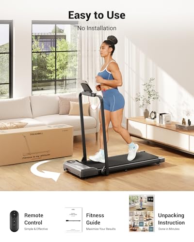 THERUN Silver 2-in-1 Under Desk Walking Treadmill with Handle & Remote
