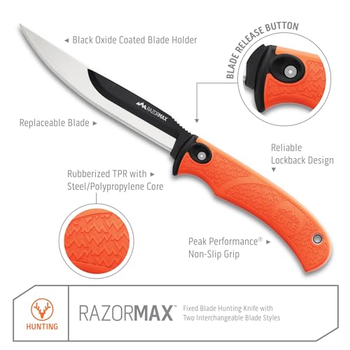 Outdoor Edge RazorMax Replaceable Hunting Knife Set with 3.5" Drop-Point & 5" Fillet Blades (Orange, 6 Blades)