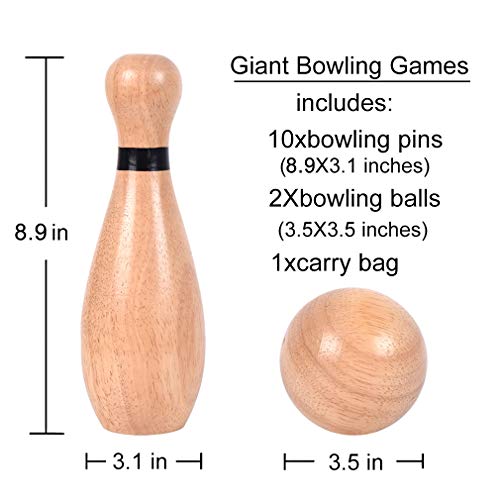 Large Outdoor Lawn Bowling Set with 10 Pins & 2 Balls - Family & Kids Fun Game