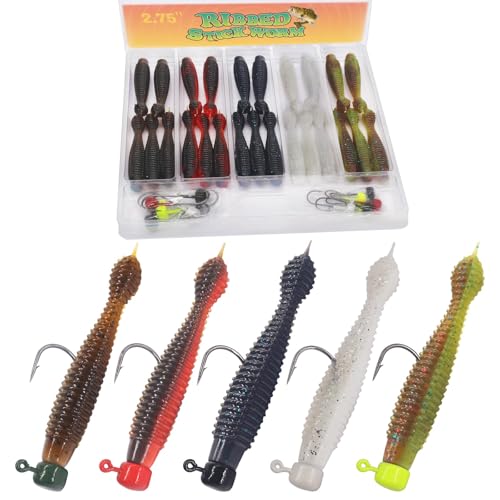 35-Piece Ned Rig Finesse Soft Plastic Worms & Jighead Kit for Bass