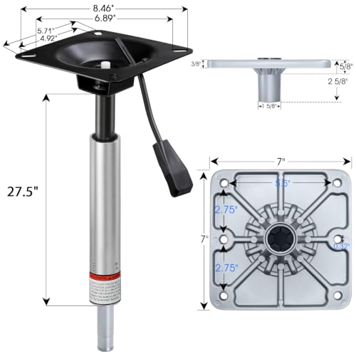 24-30 Inch Grey Pedestal Kit for Bass Boat Casting Seat with Mount