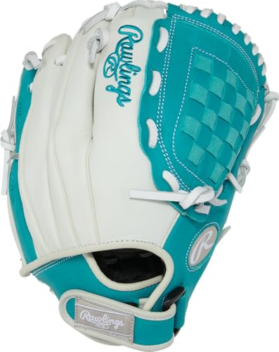Rawlings Youth Fastpitch Softball Glove 11.5" White/Teal Basket Web Right Hand Throw