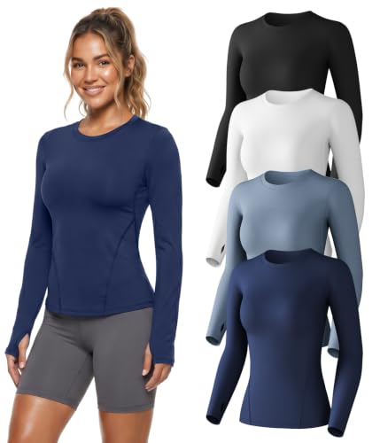 Women's Long Sleeve Compression Athletic Top Underscrubs - Medium, Black, White & Blue