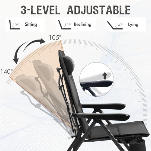Portal Black Reclining Camping Chair with Adjustable Lumbar Support, 1 Pack