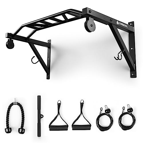 48-Inch Wall-Mounted Pull Up Bar with Pulley System - Multi-Grip Exercise Equipment