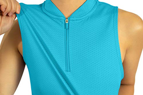Women’s Sleeveless Golf Polo Shirt with Zipper - Large Algiers Blue, Quick Dry