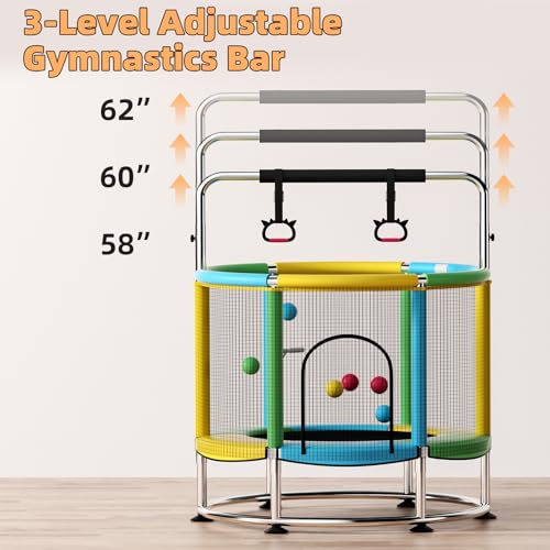 Towigic 55-Inch Multicolor Indoor & Outdoor Kids Trampoline with Adjustable Bar