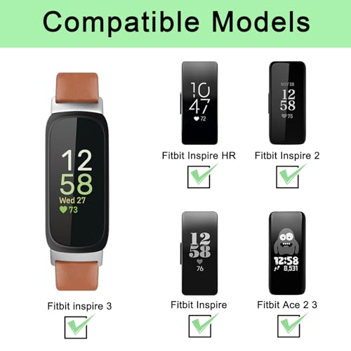 Vancle Leather Band for Fitbit Inspire 3 - Brown Genuine Leather Strap for Inspire 2 & HR