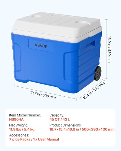 45QT Portable Cooler with Ice Retention Hard Cooler with Wheels & Handles