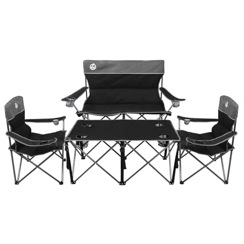 Northroad Black Foldable Camping Chair Set of 4 with Table - Portable Outdoor Furniture