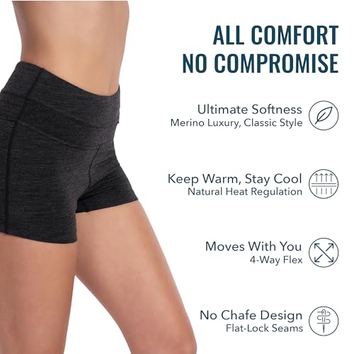 Woolly Women's Merino Wool Active Shorts - Medium, Black, Yoga & Running