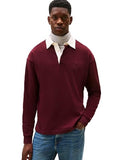 Tommy Hilfiger Men's Medium Weight Rugby Pullover with Embroidered Crest - Deep Burgundy