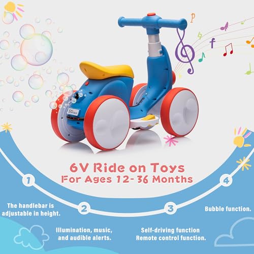 Blue & Red 6V Electric Baby Balance Bike with Bubble Machine & Remote