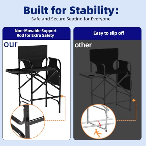 Zenicham 44.9 Inch Tall Folding Makeup Chair with Storage Bag, Black