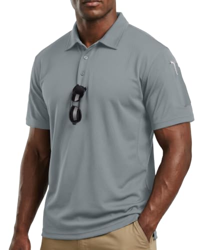 Mens UPF 50+ Quick Dry Pique Jersey Polo Shirt - X-Large Light Grey