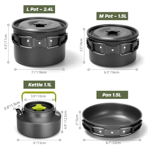 29-Piece Camping Cookware Set with Non-Stick Pots, Utensils & Collapsible Water Containers