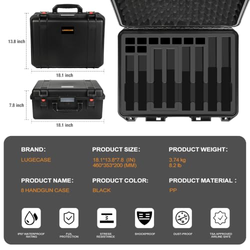 8 Pistol & 9 Magazine Storage Case - Modular Hard Gun Case for Multiple Handguns