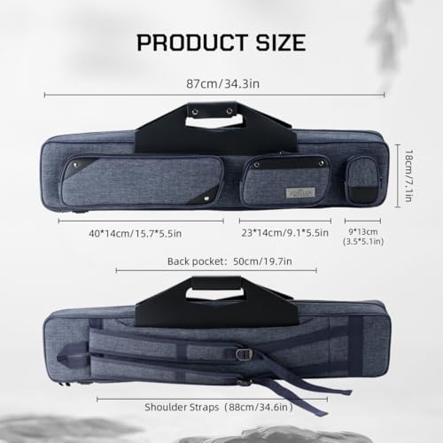 KONLLEN 3x4 Pool Cue Case Blue - Large Capacity Billiard Stick & Accessory Bag