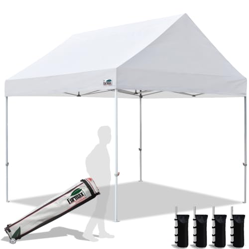 Eurmax 10x10 White Pop Up Canopy Tent with Rolling Storage Bag & Sandbags