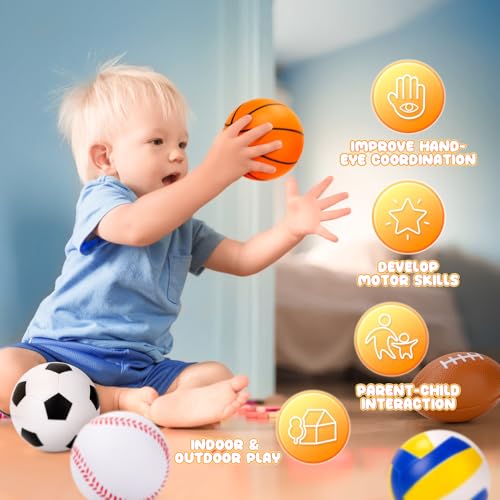 Kids Foam Ball Set - 6 Soft 3.5 Inch Sports Balls for Indoor & Outdoor Play - Variation of THIS listing