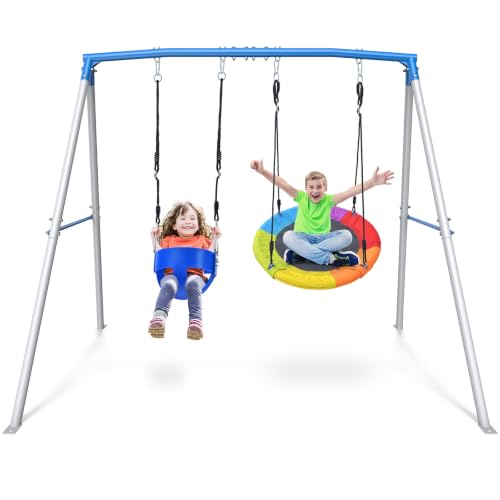 Trekassy Backyard Swing Set with Saucer & Toddler Swing, Heavy-Duty A-Frame, Supports 440lbs