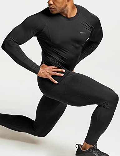 TSLA Men's UPF 50+ Compression Shirt - Athletic Black XL, Long Sleeve Workout Top