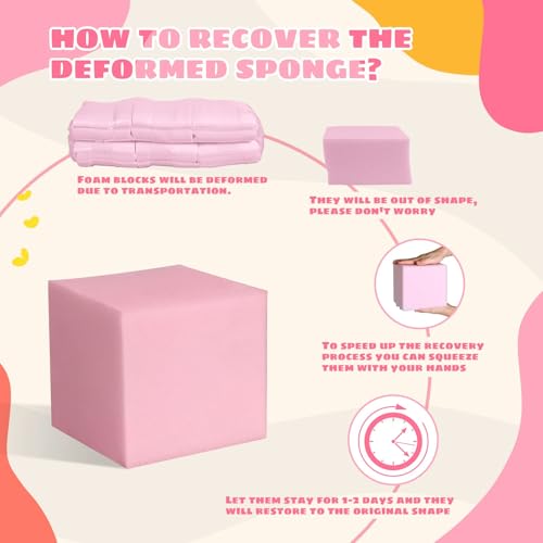 Gymnastics Foam Pit Cubes 24 Pack - Pink 5 Inch Foam Blocks for Trampolines & Sports