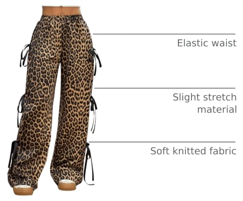 Verdusa Women's Y2K Bow Wide Leg Parachute Pants - Leopard Brown, Medium