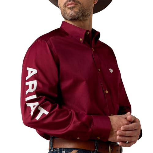 X-Large Tall Ariat Team Logo Twill Shirt Burgundy/White Men’s Classic Fit