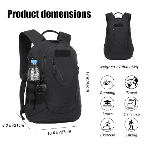 ArcEnCiel 15L Tactical Motorcycle Backpack with Patch - Black