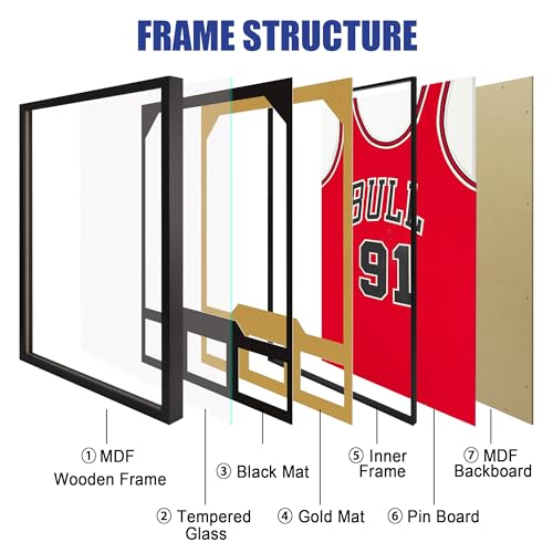 ccdcc 2 Pack Wooden Jersey Frame Display Cases with Tempered Glass – Fits Most Jerseys & Photos