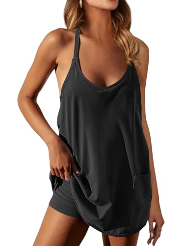 Caracilia Women's Athletic Tennis Dress with Built-in Shorts and Pockets - X-Small Black