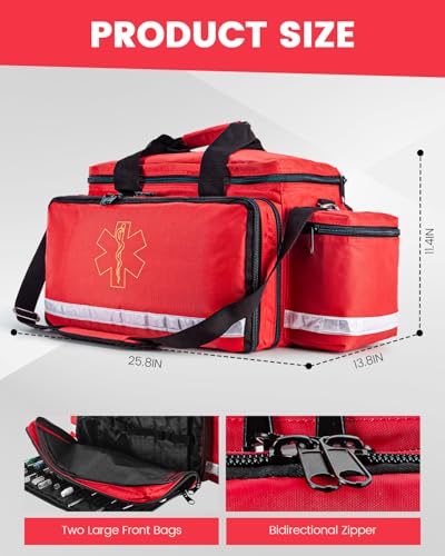 Red XL Medical Bag EMT Trauma First Responder Paramedic Equipment Organizer