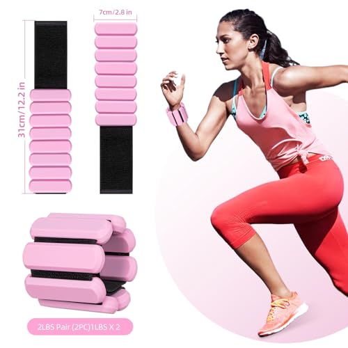 Pink Adjustable Ankle & Wrist Weights Set of 2 - 1Lb Each for Fitness