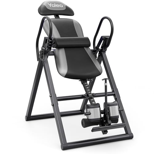 YOLEO Inversion Table for Back Pain Relief with Removable Lumbar Pad - Grey/Black, Foldable, Adjustable Safety System ITX320