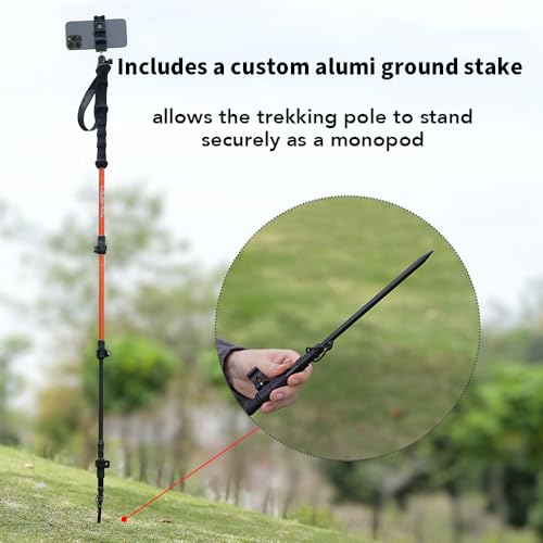 Camperig Selfie Trekking Pole Orange – Ultralight Aluminum Hiking Stick with Camera Mount & Tripod Kit